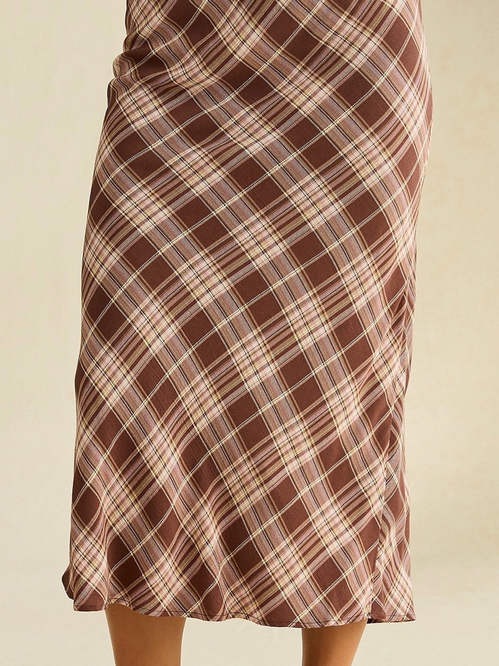 American Eagle Brown Cream Pink Plaid Skirt